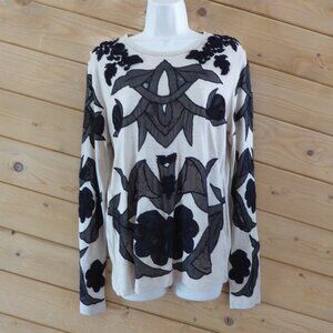 Loyd Ford Tan Cream Black Cut Out Long Sleeve Floral Lace Shirt Top Size 8 RARE